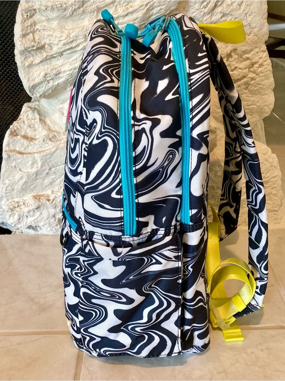 NWT Kane kids double pocket backpack in “paint wave” or “Marbled” print